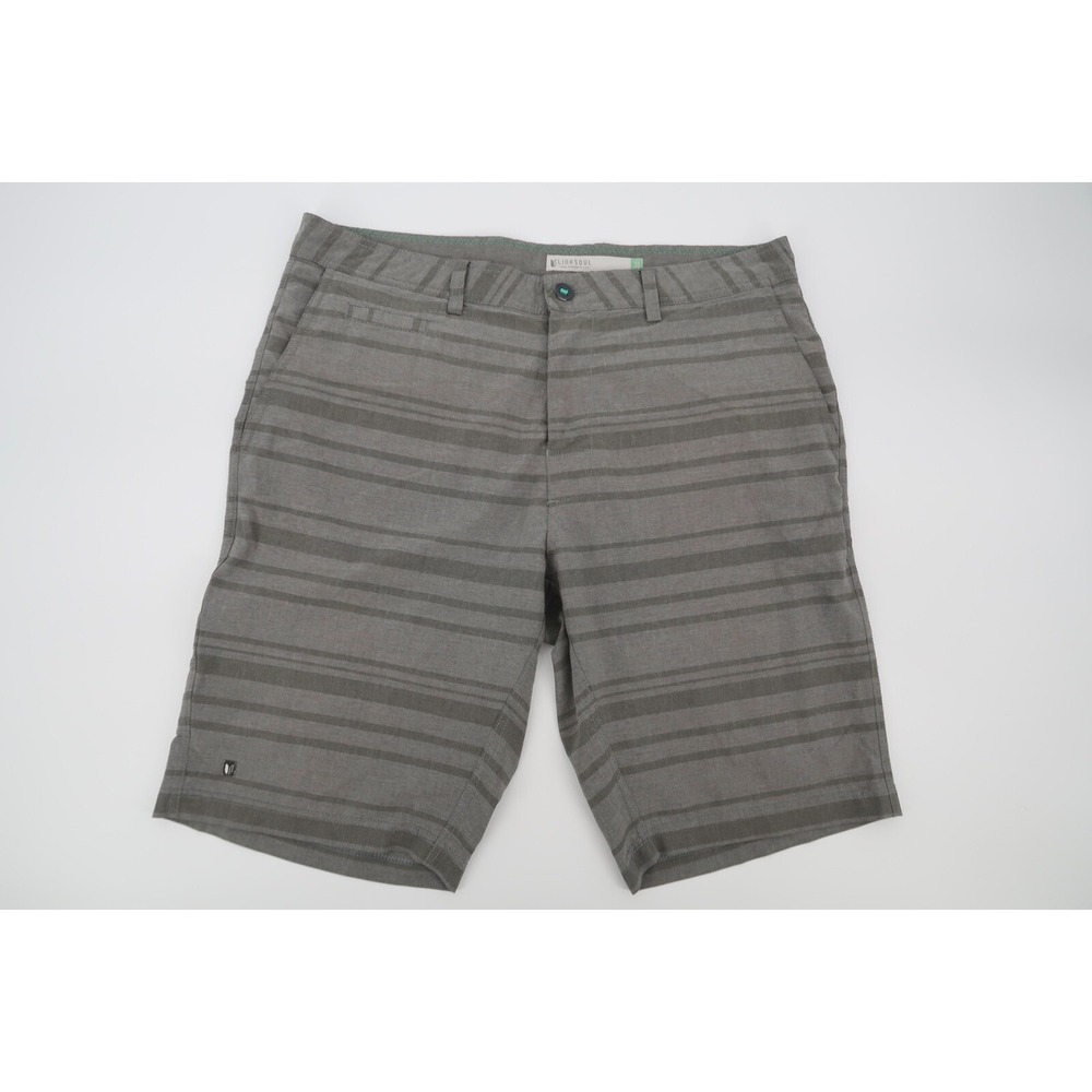 Linksoul Mens Boardwalker Hybrid‎ Green Striped Golf Shorts Stretch Size 35